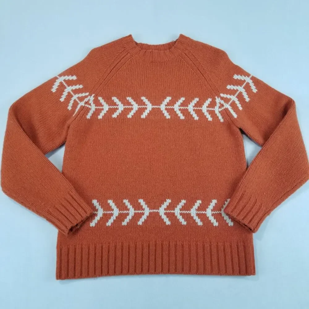 GAP Sweater Womens Small Orange Lambswool Raglan Knit Fishbone Art to Wear